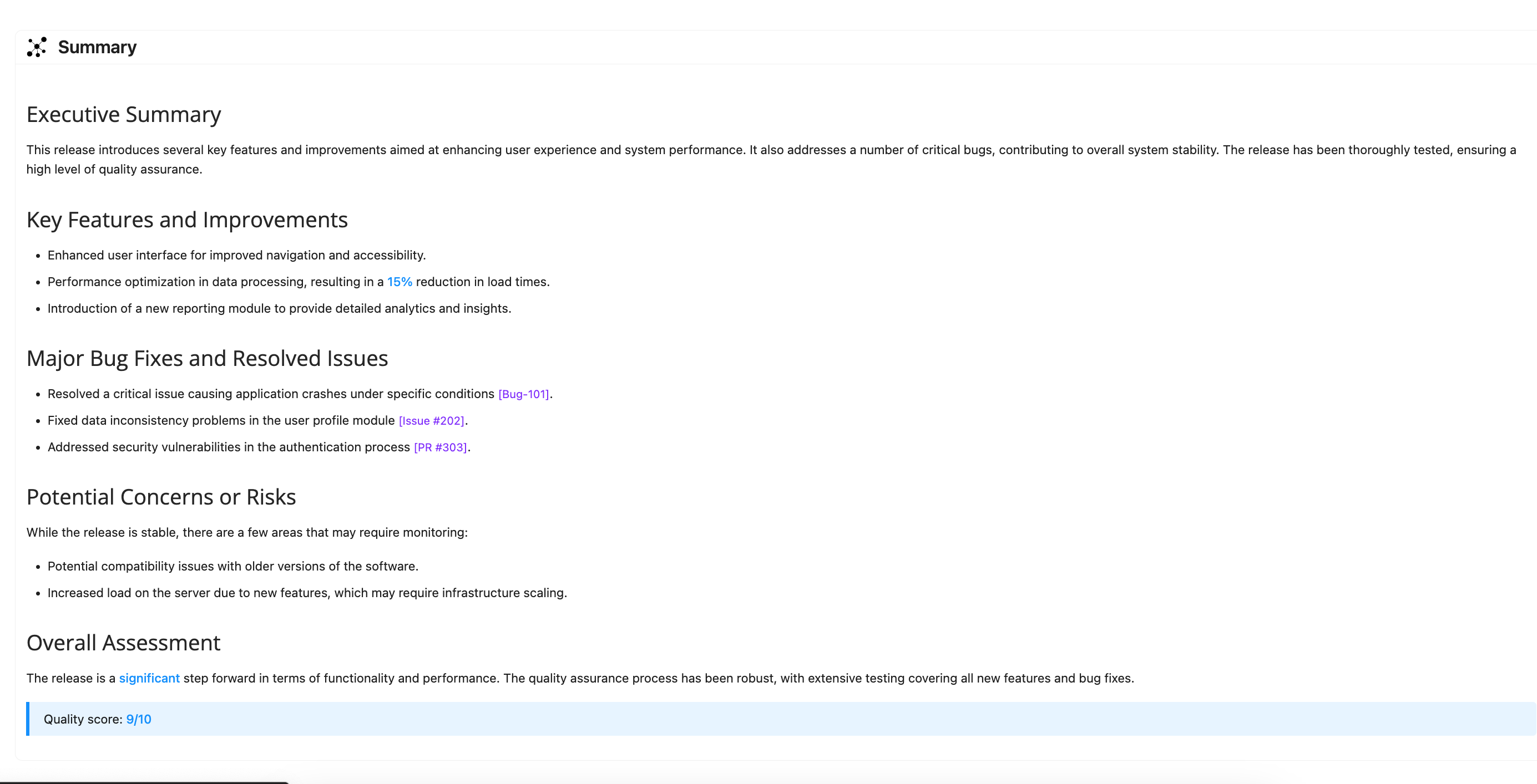 AI-Powered release report summary